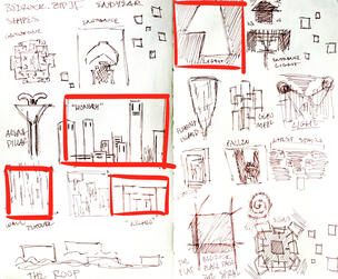 BEDROCK.ZIP shape studies, highlighted are the elements i ended up including in wlb