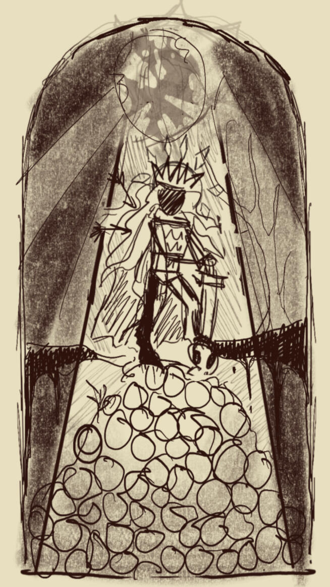 second concept - the focus is now on conquest standing on a mountain of skulls