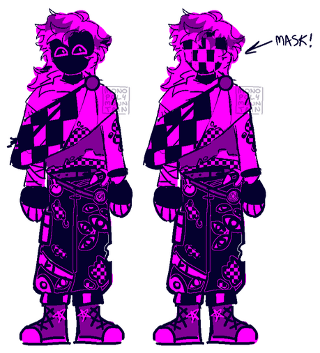 concept sketch of a character based off the missing texture. i decided to experiment with a limited color palette, using different sizes of squares and dithering to break up the design.