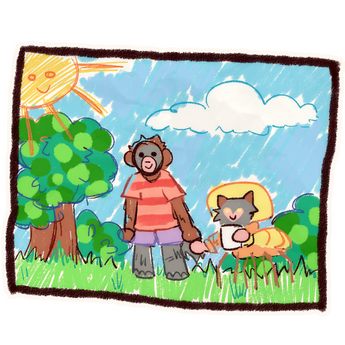 drawing by one of the kids of them and their friend hanging out!