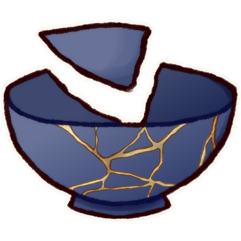 bowl mended using kintsugi and its shard