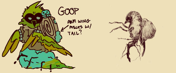 design concept for co-creating dimension. they're a bird-slug creature!
