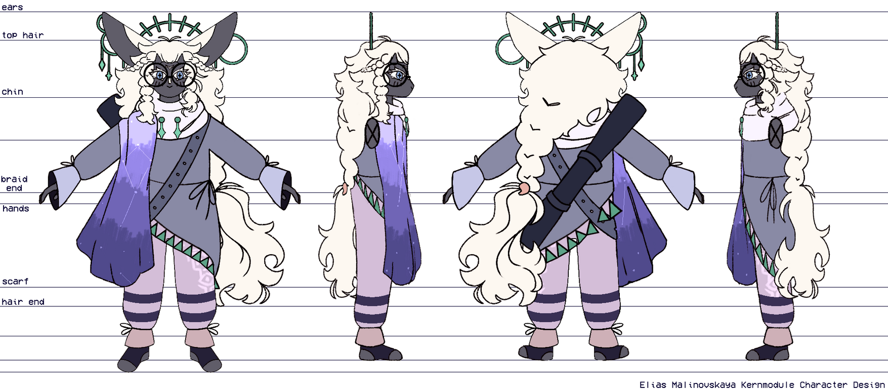 drawing up a full turnaround was a challenge but also a fun new thing to try! while modeling, i discovered a lot of things did not line up, which is a note for a next time.